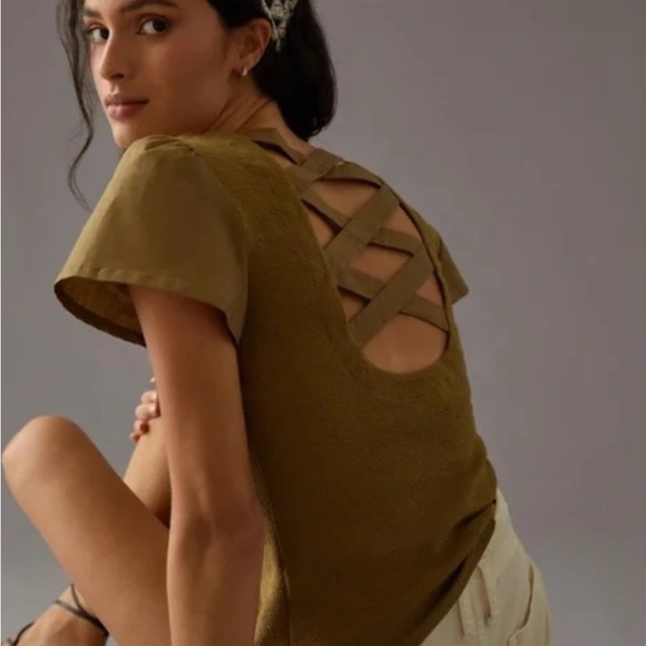 Anthropologie Tops - Anthropologie Olive Green Crisscross Back Women Top